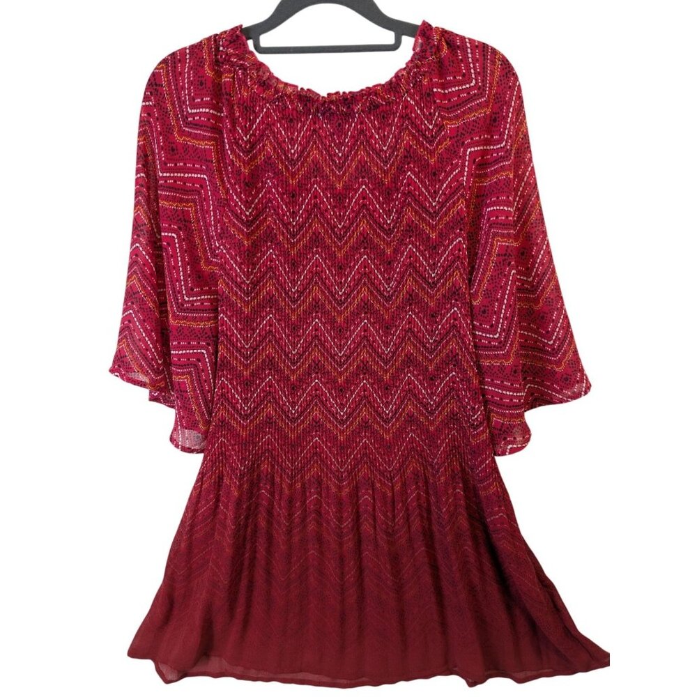 Catherines Top Women Plus sz 1X Artsy Pleated Sheer Stretch Boho Career Western - Picture 10 of 12